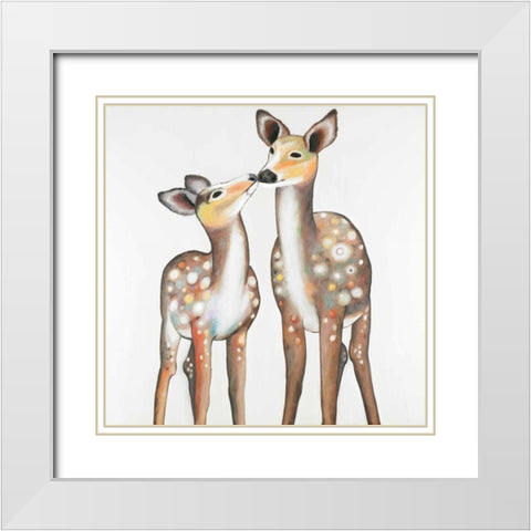 Deer with its Fawn White Modern Wood Framed Art Print with Double Matting by Atelier B Art Studio