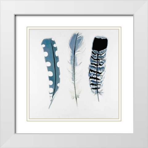 Delicate Blue Feathers White Modern Wood Framed Art Print with Double Matting by Atelier B Art Studio