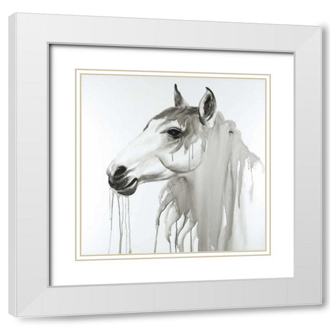 Beautiful White Horse White Modern Wood Framed Art Print with Double Matting by Atelier B Art Studio