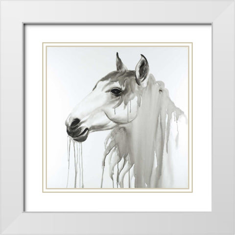Beautiful White Horse White Modern Wood Framed Art Print with Double Matting by Atelier B Art Studio