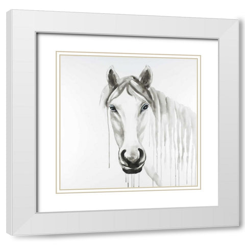 Solitary White Horse White Modern Wood Framed Art Print with Double Matting by Atelier B Art Studio