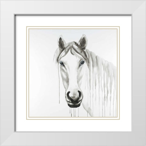 Solitary White Horse White Modern Wood Framed Art Print with Double Matting by Atelier B Art Studio