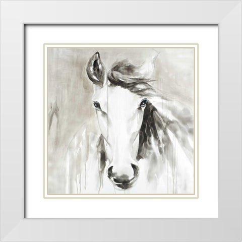 Beautiful Abstract Horse White Modern Wood Framed Art Print with Double Matting by Atelier B Art Studio