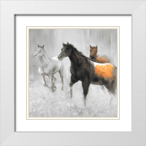 Abstract Herd of Horses White Modern Wood Framed Art Print with Double Matting by Atelier B Art Studio