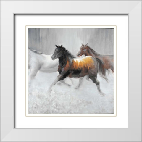 Herd of Wild Horses White Modern Wood Framed Art Print with Double Matting by Atelier B Art Studio