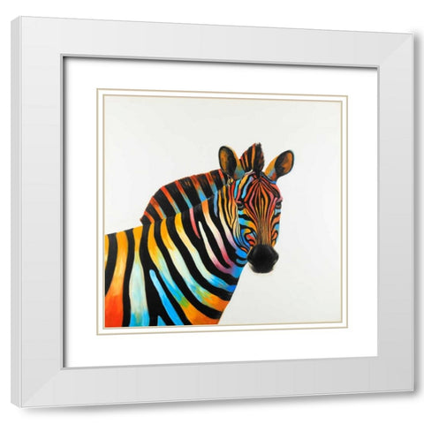 Colorful Profil View of Zebra White Modern Wood Framed Art Print with Double Matting by Atelier B Art Studio
