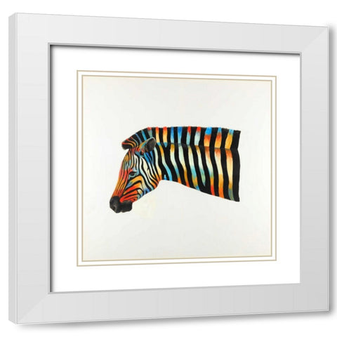 Colorful Zebra White Modern Wood Framed Art Print with Double Matting by Atelier B Art Studio