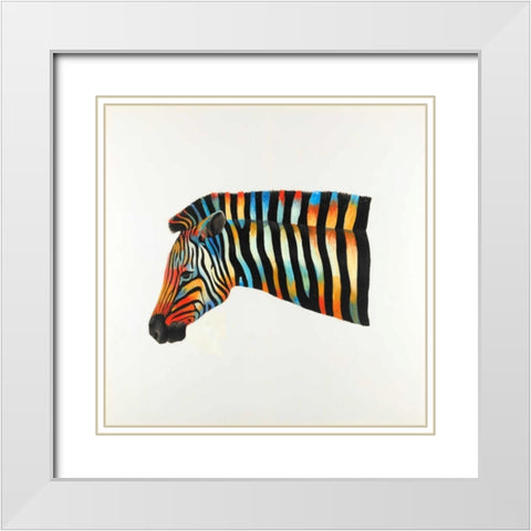 Colorful Zebra White Modern Wood Framed Art Print with Double Matting by Atelier B Art Studio