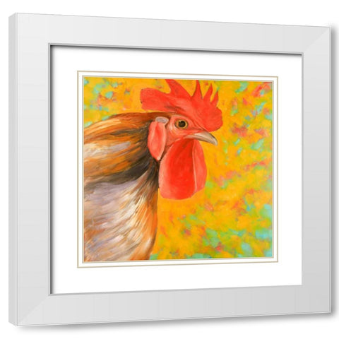 Colorful Rooster White Modern Wood Framed Art Print with Double Matting by Atelier B Art Studio