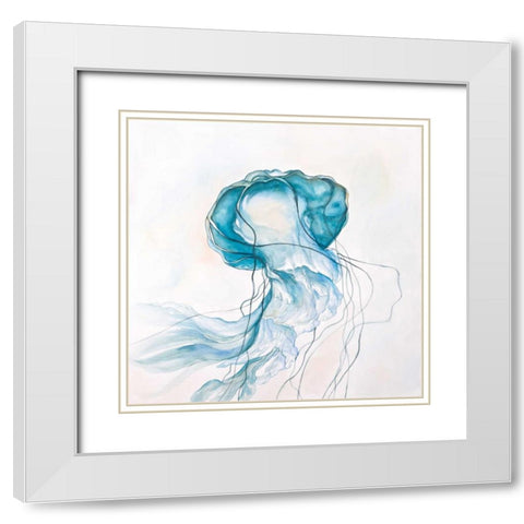 Jellyfish Moving White Modern Wood Framed Art Print with Double Matting by Atelier B Art Studio