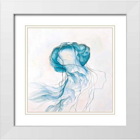 Jellyfish Moving White Modern Wood Framed Art Print with Double Matting by Atelier B Art Studio