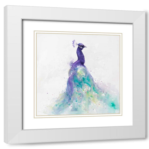 Abstract Peacock in Watercolor White Modern Wood Framed Art Print with Double Matting by Atelier B Art Studio