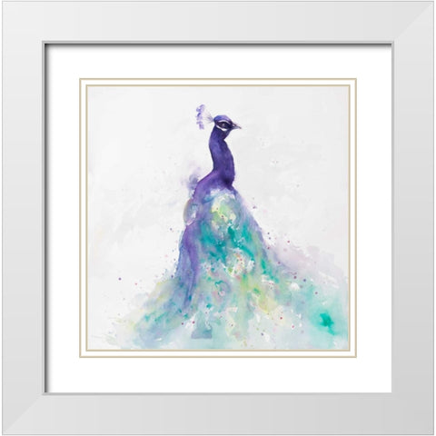 Abstract Peacock in Watercolor White Modern Wood Framed Art Print with Double Matting by Atelier B Art Studio