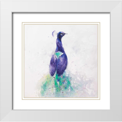 Graceful Peacock White Modern Wood Framed Art Print with Double Matting by Atelier B Art Studio