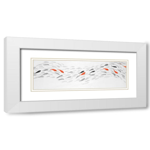 SWIMMING FISH WAVE White Modern Wood Framed Art Print with Double Matting by Atelier B Art Studio