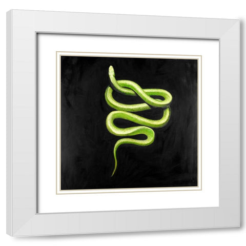 Green Snake White Modern Wood Framed Art Print with Double Matting by Atelier B Art Studio