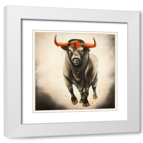 Monochrome Bull White Modern Wood Framed Art Print with Double Matting by Atelier B Art Studio