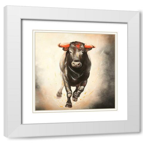 Bull Running White Modern Wood Framed Art Print with Double Matting by Atelier B Art Studio