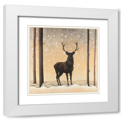 Roe Deer in Winter White Modern Wood Framed Art Print with Double Matting by Atelier B Art Studio