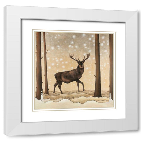 Roe Deer in a Winter Landscape White Modern Wood Framed Art Print with Double Matting by Atelier B Art Studio