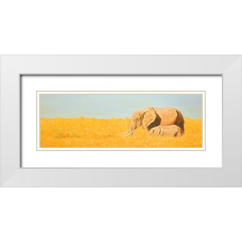 Elephant and its Little One White Modern Wood Framed Art Print with Double Matting by Atelier B Art Studio