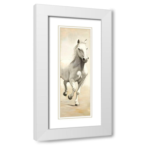 Gallant White Horse White Modern Wood Framed Art Print with Double Matting by Atelier B Art Studio
