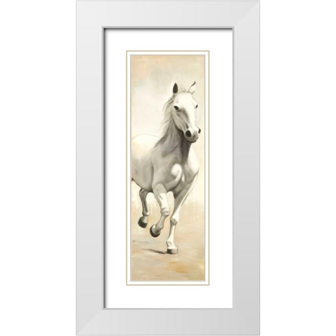 Gallant White Horse White Modern Wood Framed Art Print with Double Matting by Atelier B Art Studio