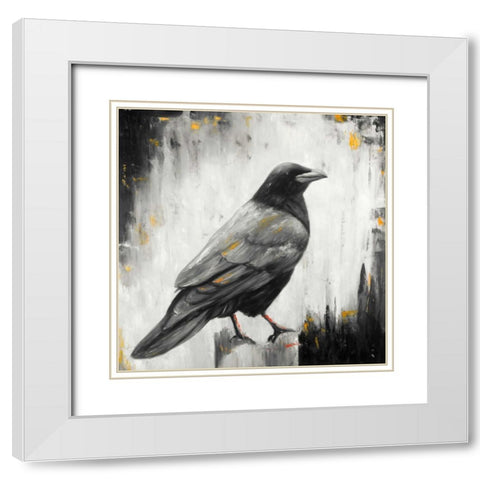 Crow Bird White Modern Wood Framed Art Print with Double Matting by Atelier B Art Studio