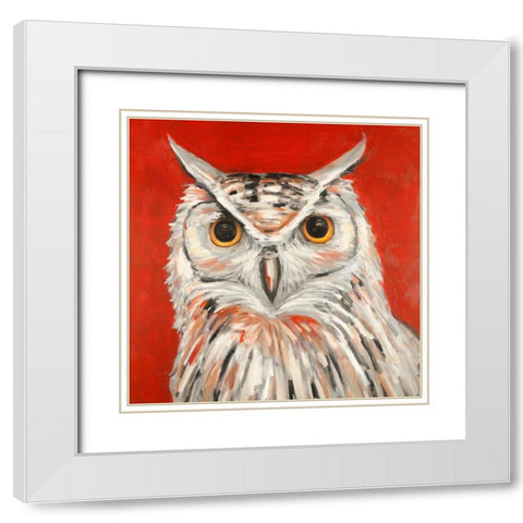 Colorful Eagle Owl White Modern Wood Framed Art Print with Double Matting by Atelier B Art Studio