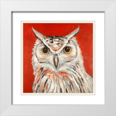 Colorful Eagle Owl White Modern Wood Framed Art Print with Double Matting by Atelier B Art Studio