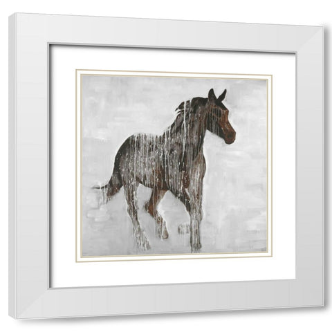 Abstract Brown Horse White Modern Wood Framed Art Print with Double Matting by Atelier B Art Studio