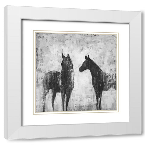 BLACK AND WHITE HORSES White Modern Wood Framed Art Print with Double Matting by Atelier B Art Studio