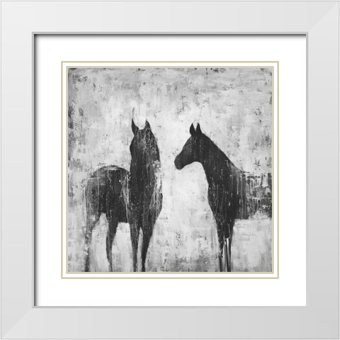 BLACK AND WHITE HORSES White Modern Wood Framed Art Print with Double Matting by Atelier B Art Studio