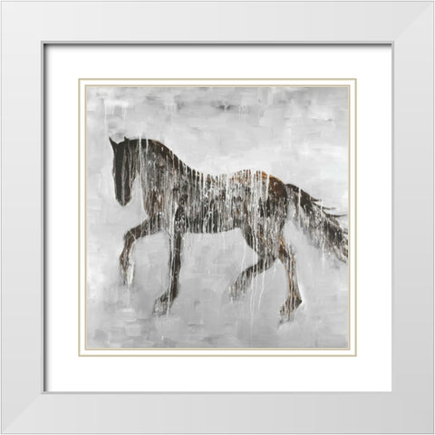 Horse Brown Silhouette White Modern Wood Framed Art Print with Double Matting by Atelier B Art Studio