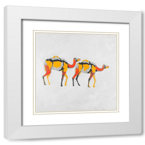 Abstract Dromedaries White Modern Wood Framed Art Print with Double Matting by Atelier B Art Studio