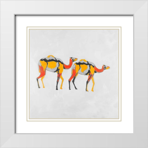 Abstract Dromedaries White Modern Wood Framed Art Print with Double Matting by Atelier B Art Studio