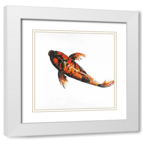 Red Butterfly Koi Fish White Modern Wood Framed Art Print with Double Matting by Atelier B Art Studio
