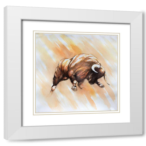 Bull to Attack White Modern Wood Framed Art Print with Double Matting by Atelier B Art Studio