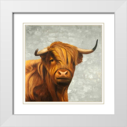 Highland Cattle White Modern Wood Framed Art Print with Double Matting by Atelier B Art Studio