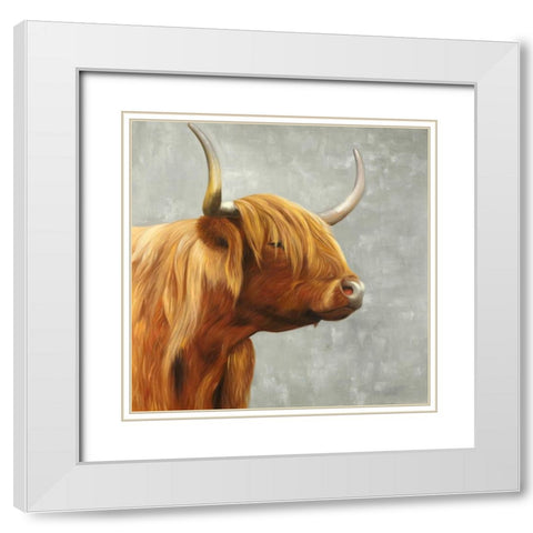 Beautiful Higland Cattle White Modern Wood Framed Art Print with Double Matting by Atelier B Art Studio