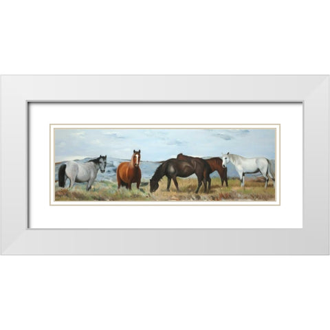 Herd of Wild Horses White Modern Wood Framed Art Print with Double Matting by Atelier B Art Studio