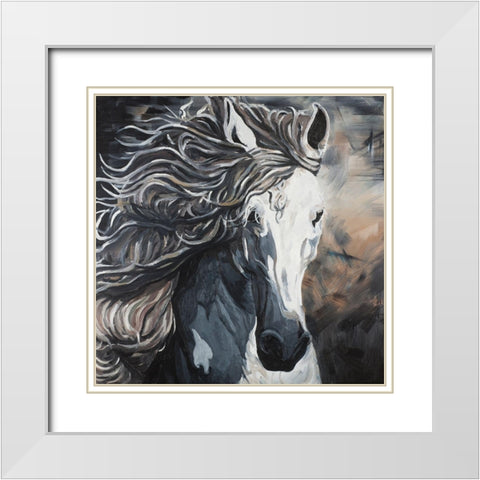 Front Wild Horse White Modern Wood Framed Art Print with Double Matting by Atelier B Art Studio