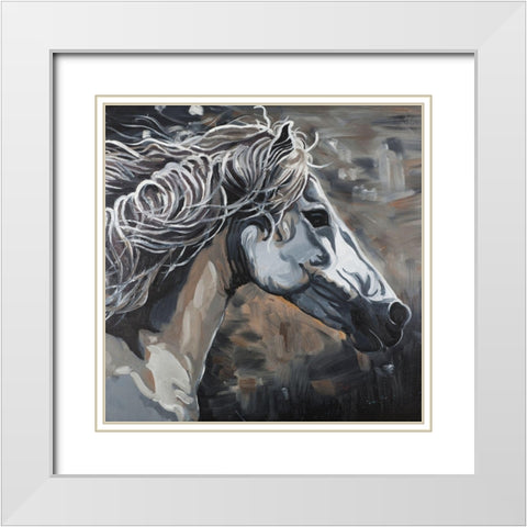 Side Wild Horse White Modern Wood Framed Art Print with Double Matting by Atelier B Art Studio