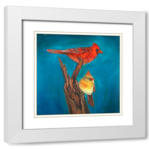 Birds on a Branch White Modern Wood Framed Art Print with Double Matting by Atelier B Art Studio
