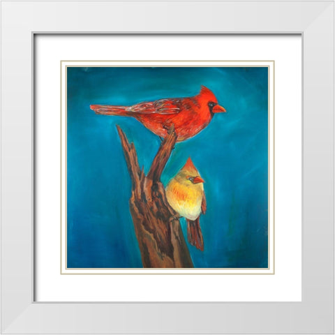 Birds on a Branch White Modern Wood Framed Art Print with Double Matting by Atelier B Art Studio