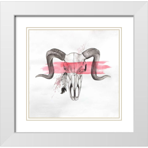 Sheep Ram Skull Horns in Watercolor White Modern Wood Framed Art Print with Double Matting by Atelier B Art Studio