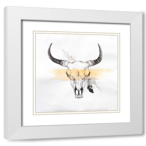 Head Skull of Bull in Watercolor White Modern Wood Framed Art Print with Double Matting by Atelier B Art Studio