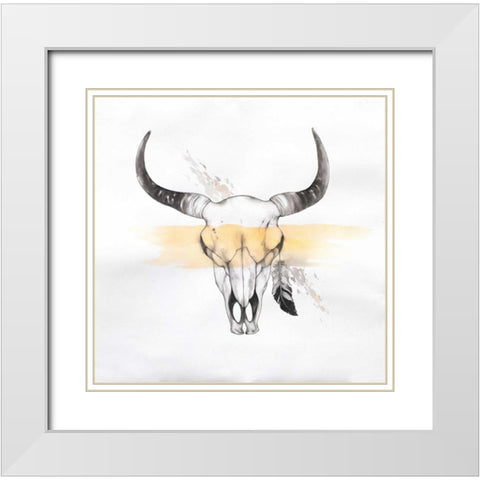 Head Skull of Bull in Watercolor White Modern Wood Framed Art Print with Double Matting by Atelier B Art Studio