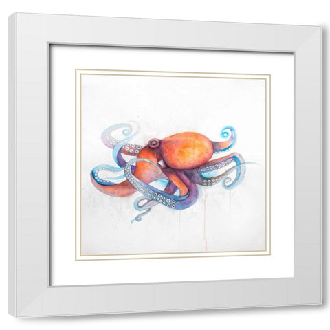 Colorful Octopus White Modern Wood Framed Art Print with Double Matting by Atelier B Art Studio