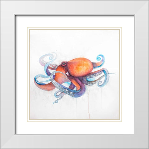 Colorful Octopus White Modern Wood Framed Art Print with Double Matting by Atelier B Art Studio